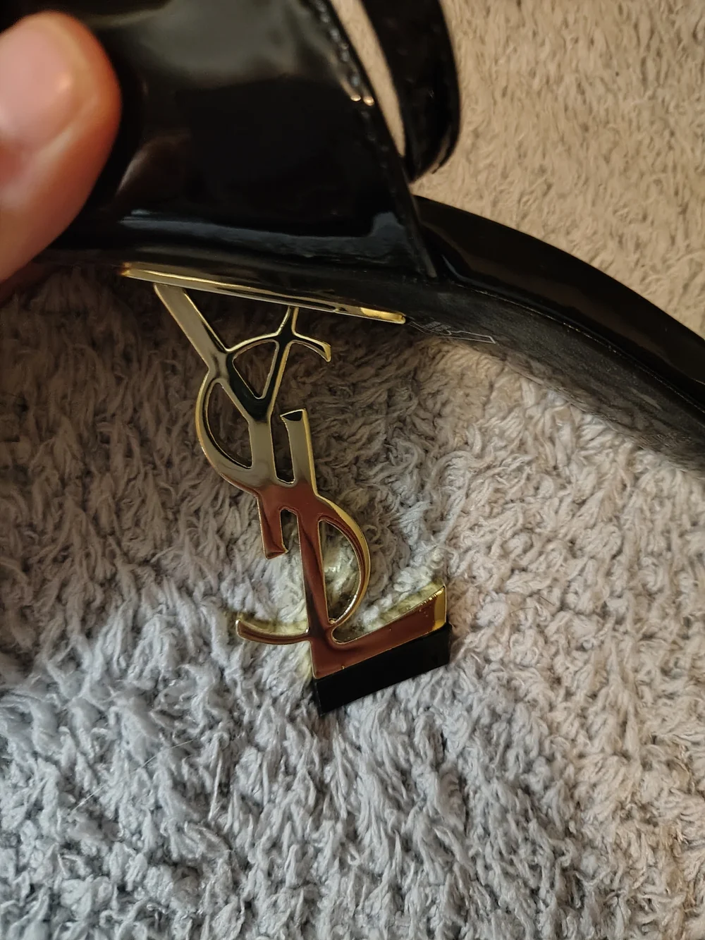 Saint Laurent Black Patent Opyum Logo Heel Sandals - Picture 5 of 10